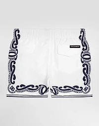 Fabric swim trunks with bandanna print