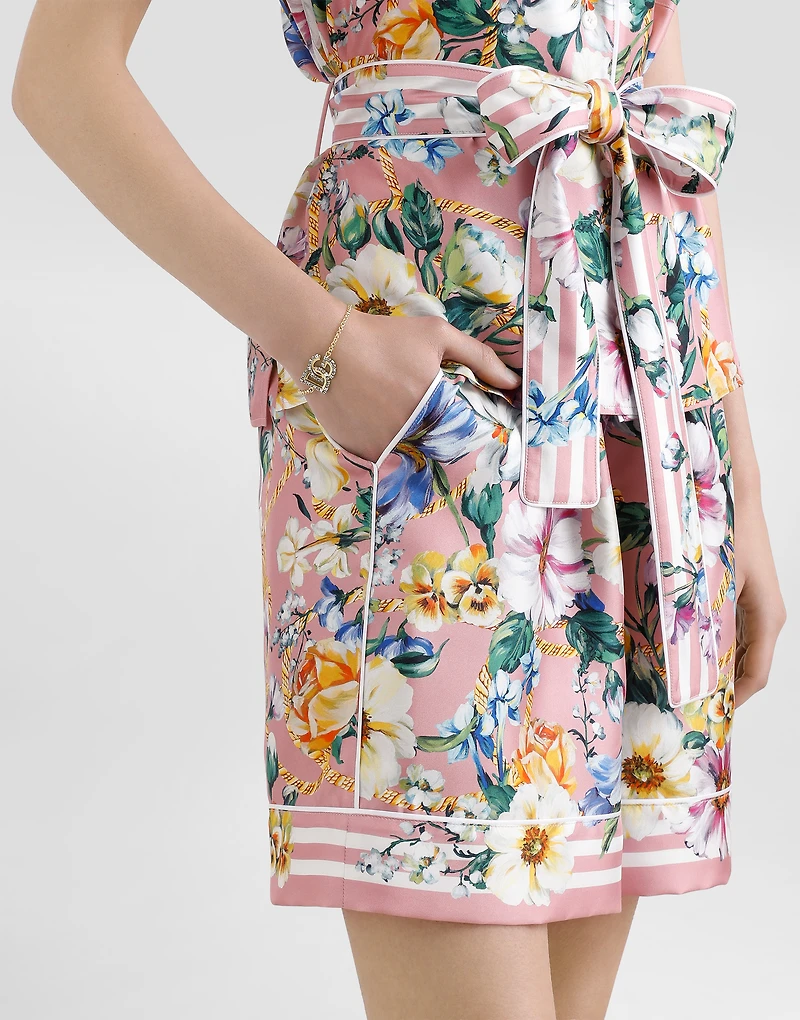 Floral-print silk pajama shorts