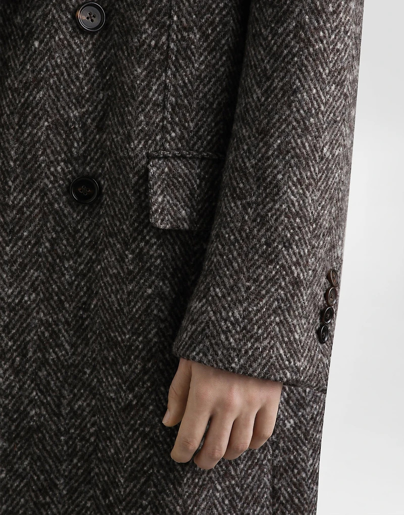 Double-breasted herringbone coat