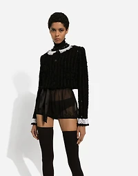 Short tweed jacket with micro-sequin embellishment