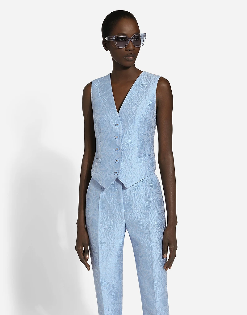 Single-breasted floral quilted jacquard Turlington jacket