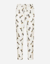 Silk twill jogging pants with chess-piece print