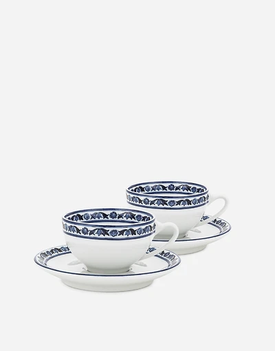 Set 2 Porcelain Espresso Cups with Saucers