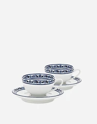 Set 2 Porcelain Espresso Cups with Saucers