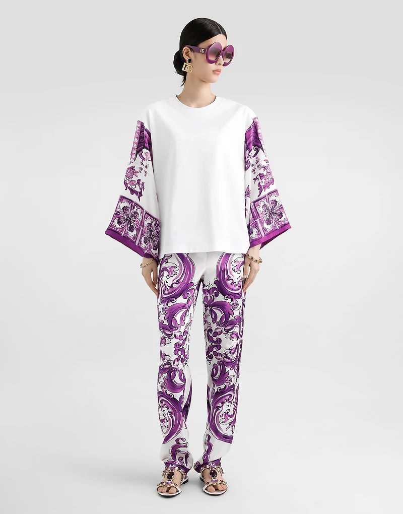 T-shirt with silk foulard sleeves