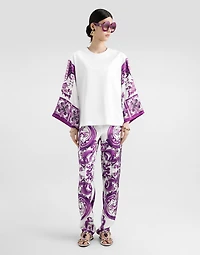 T-shirt with silk foulard sleeves