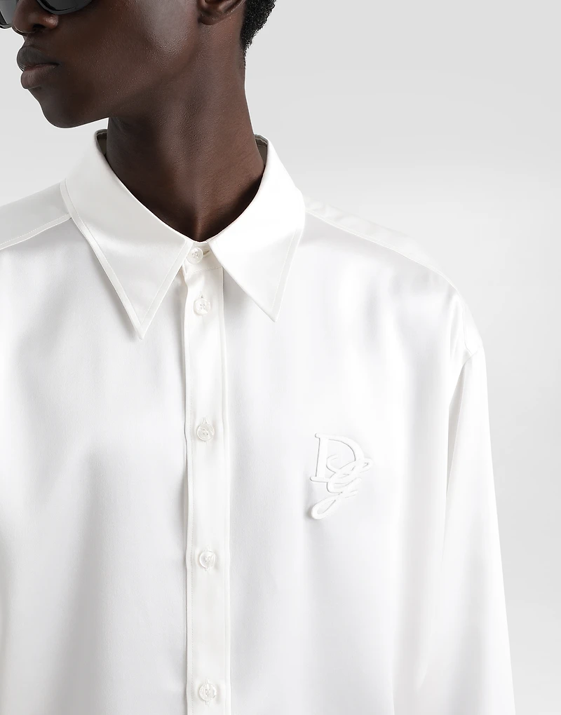 Silk shirt with logo embroidery