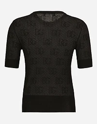 Lace-stitch viscose sweater with jacquard DG logo