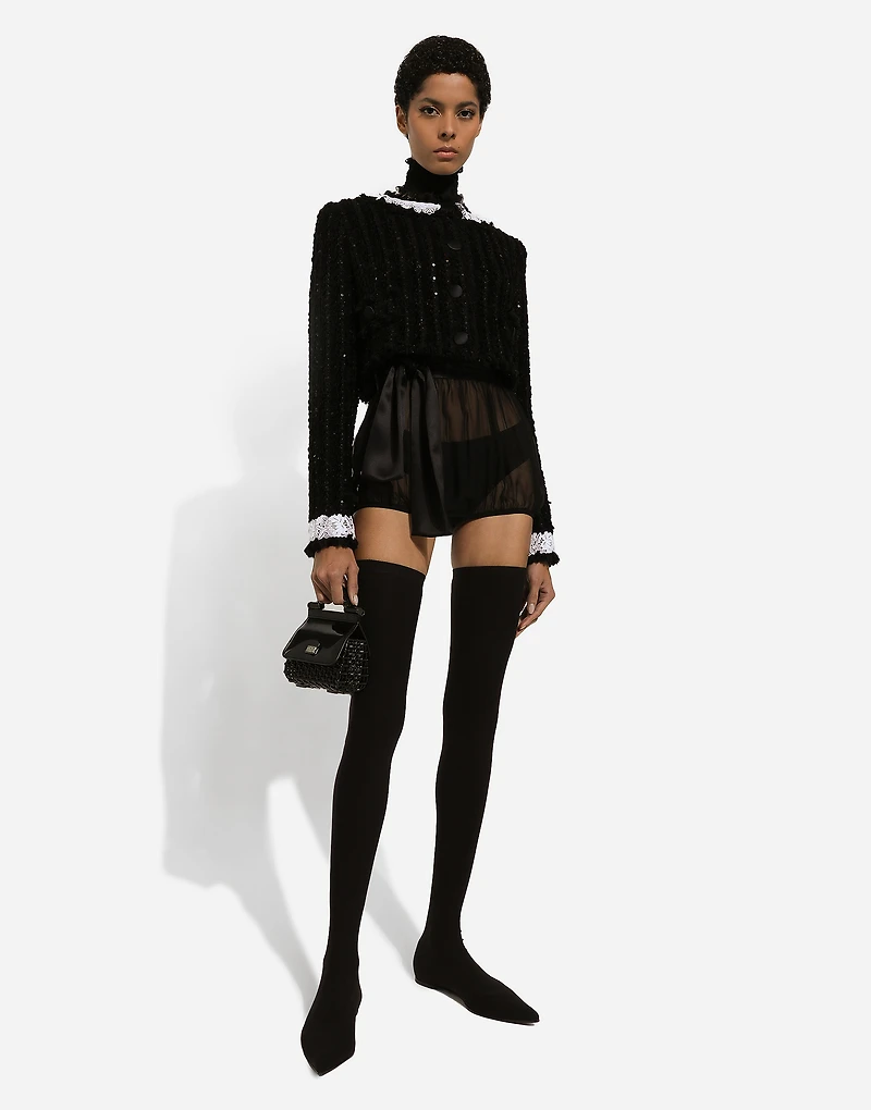 Short tweed jacket with micro-sequin embellishment