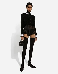 Short tweed jacket with micro-sequin embellishment