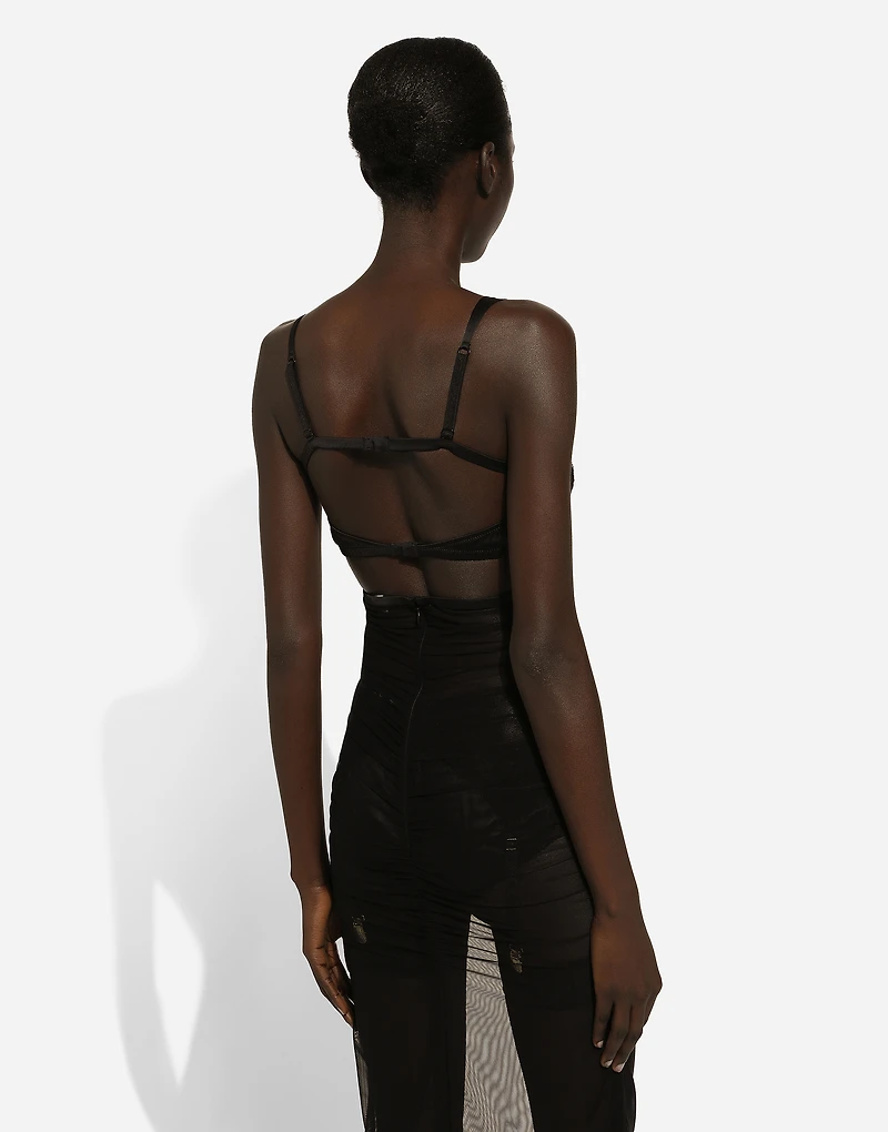 Tulle calf-length dress with corset details