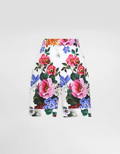 Floral-print cotton shorts