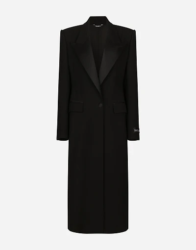 Long single-breasted wool tuxedo coat