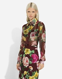 Camellia-print chiffon shirt