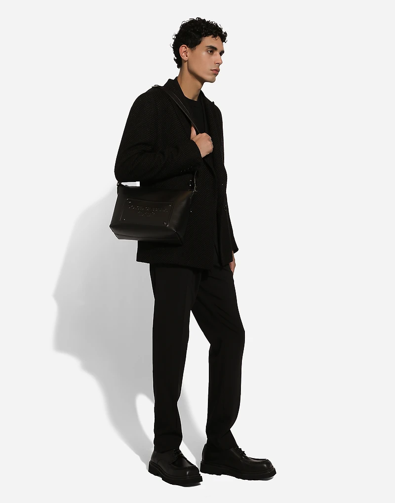 Calfskin crossbody bag with raised logo