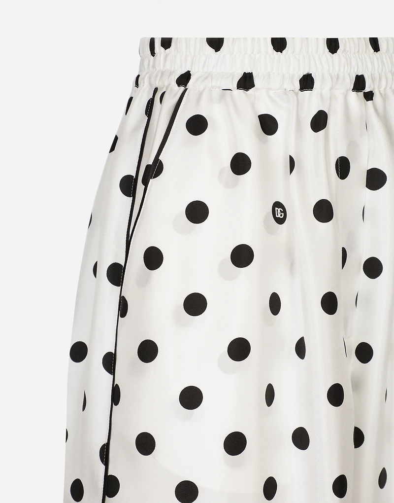 Silk pajama pants with polka-dot print