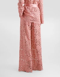 Flared floral cordonetto lace pants with DG logo