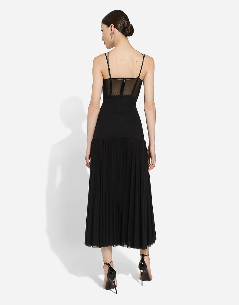 Tulle midi dress with lingerie details and the DG logo