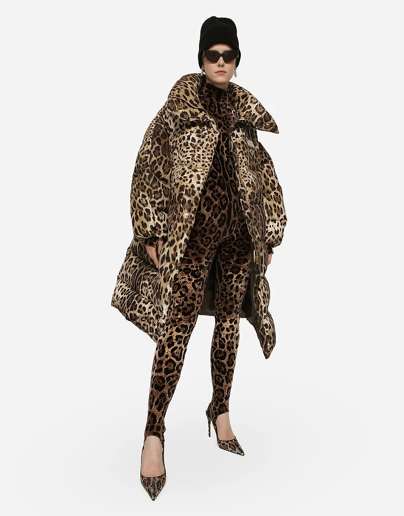 Long leopard-print nylon jacket