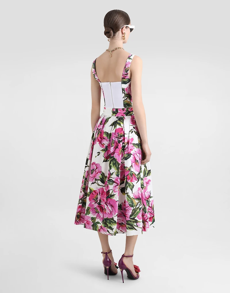 Cotton corset top with peony print