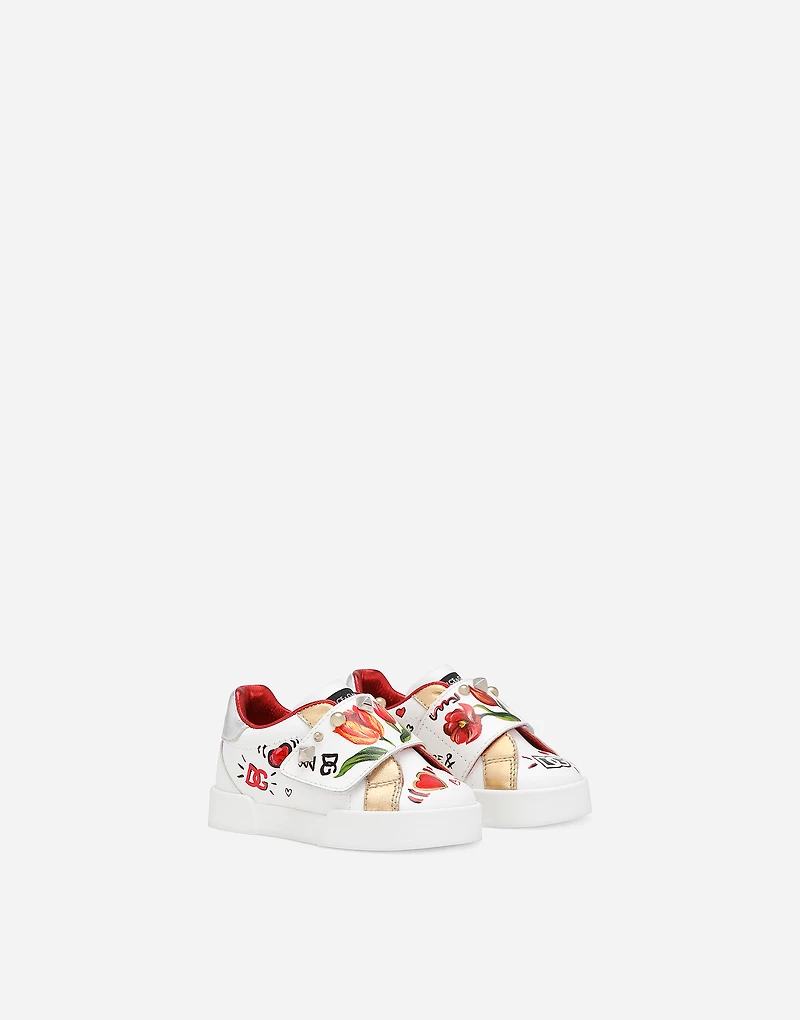 Printed calfskin low-top sneakers