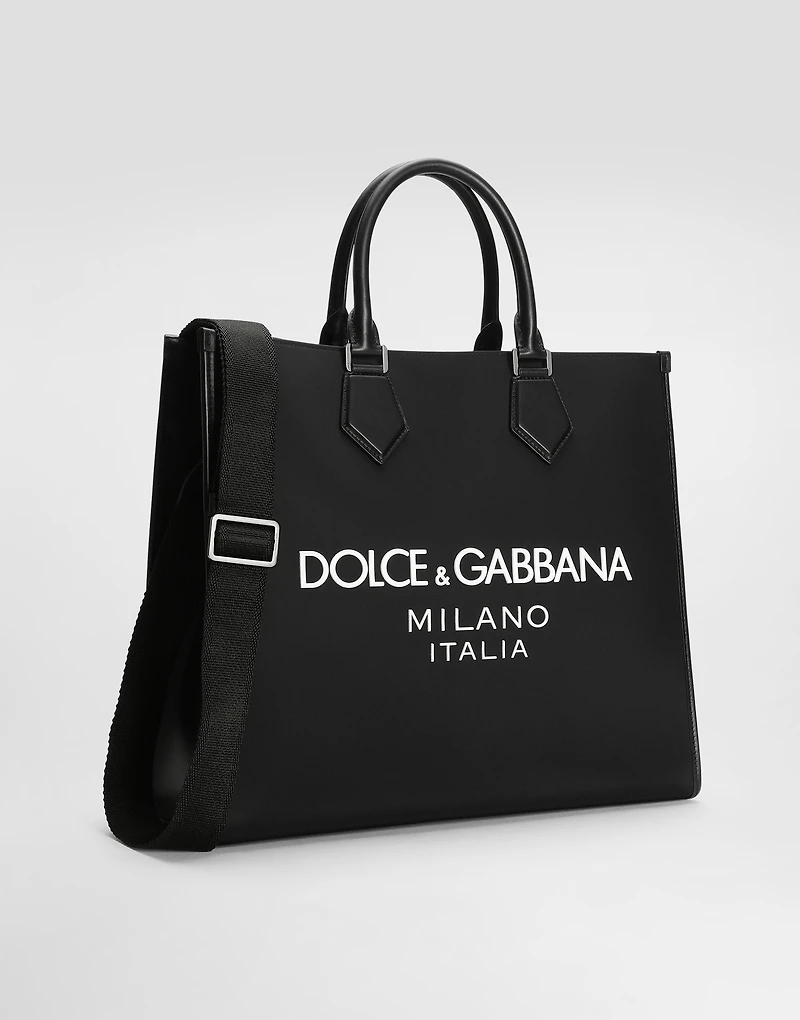 Large nylon shopper with rubberized logo