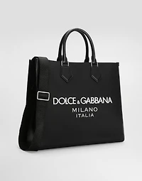 Large nylon shopper with rubberized logo