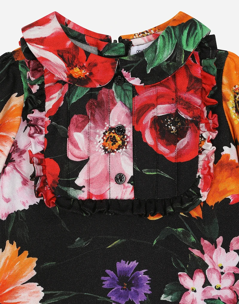 Viyella dress with floral print over a black background
