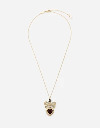 Devotion Pendant
 18 carat yellow gold, red garnet and gray sapphires