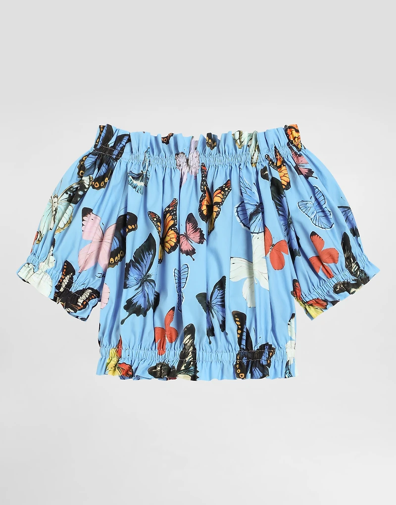 Cotton poplin top with butterfly print