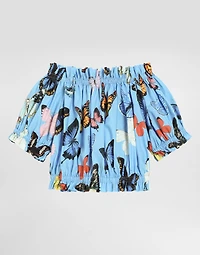 Cotton poplin top with butterfly print