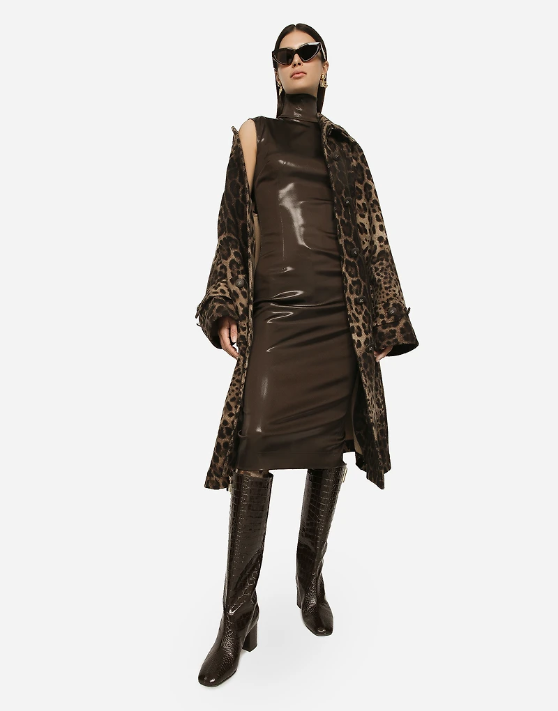 Belted leopard-print wool coat