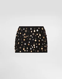Cotton canvas miniskirt with all-over small medal embroidery