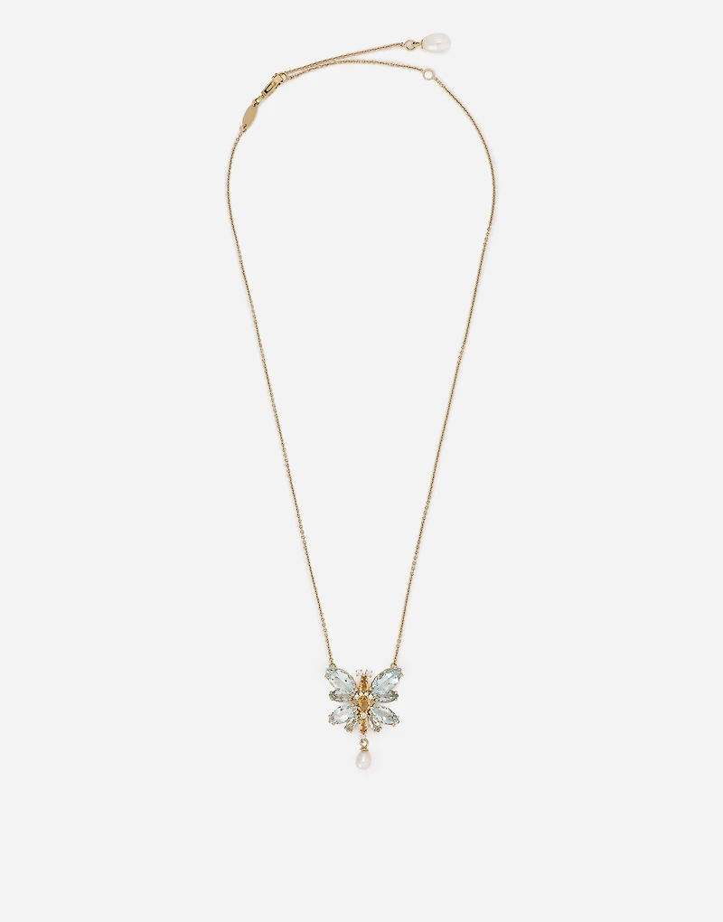 Butterfly Necklace 18-carat yellow gold and aquamarine