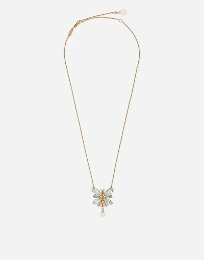 Butterfly Necklace 18-carat yellow gold and aquamarine