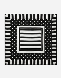 Silk twill scarf with polka-dot and striped print (90x90)
