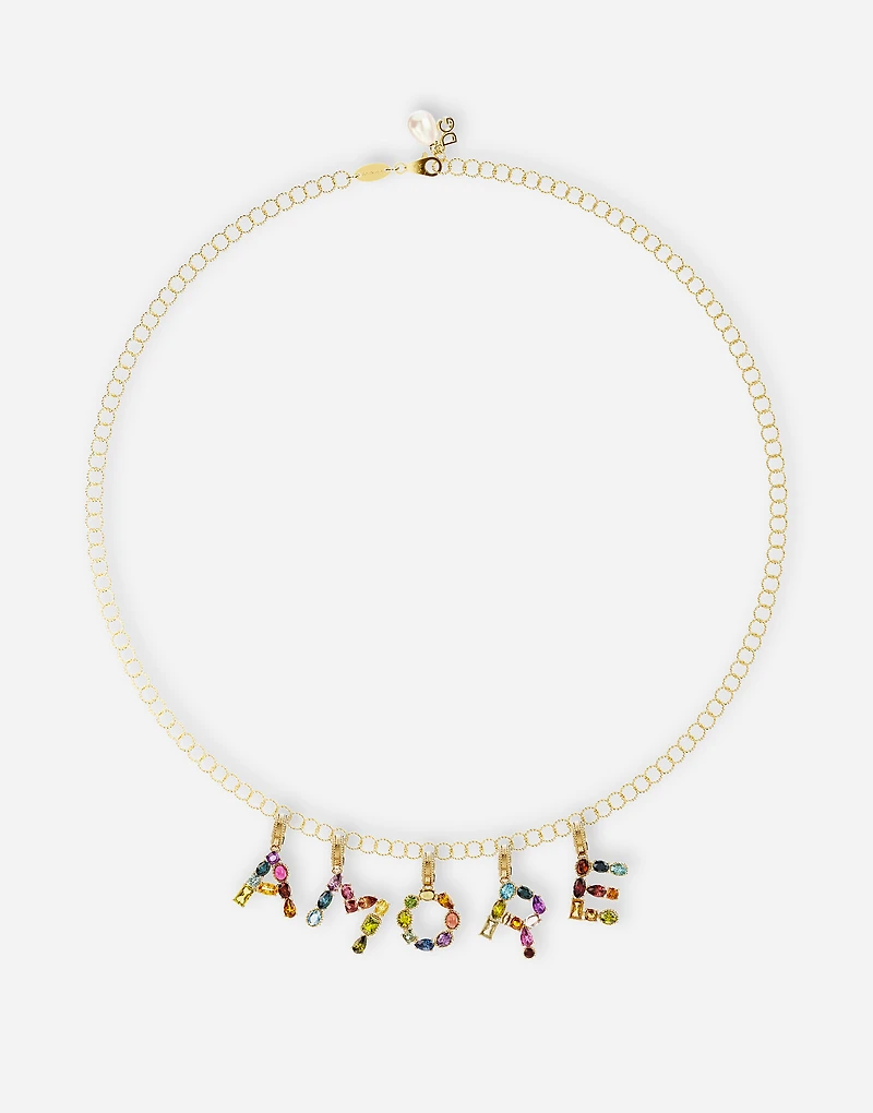 Charm U Lettering 18-carat yellow gold and multicolored gems