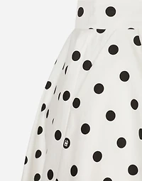 Cotton drill calf-length circle skirt with polka-dot print