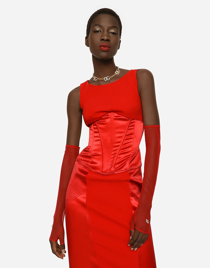 Satin and cady calf-length dress