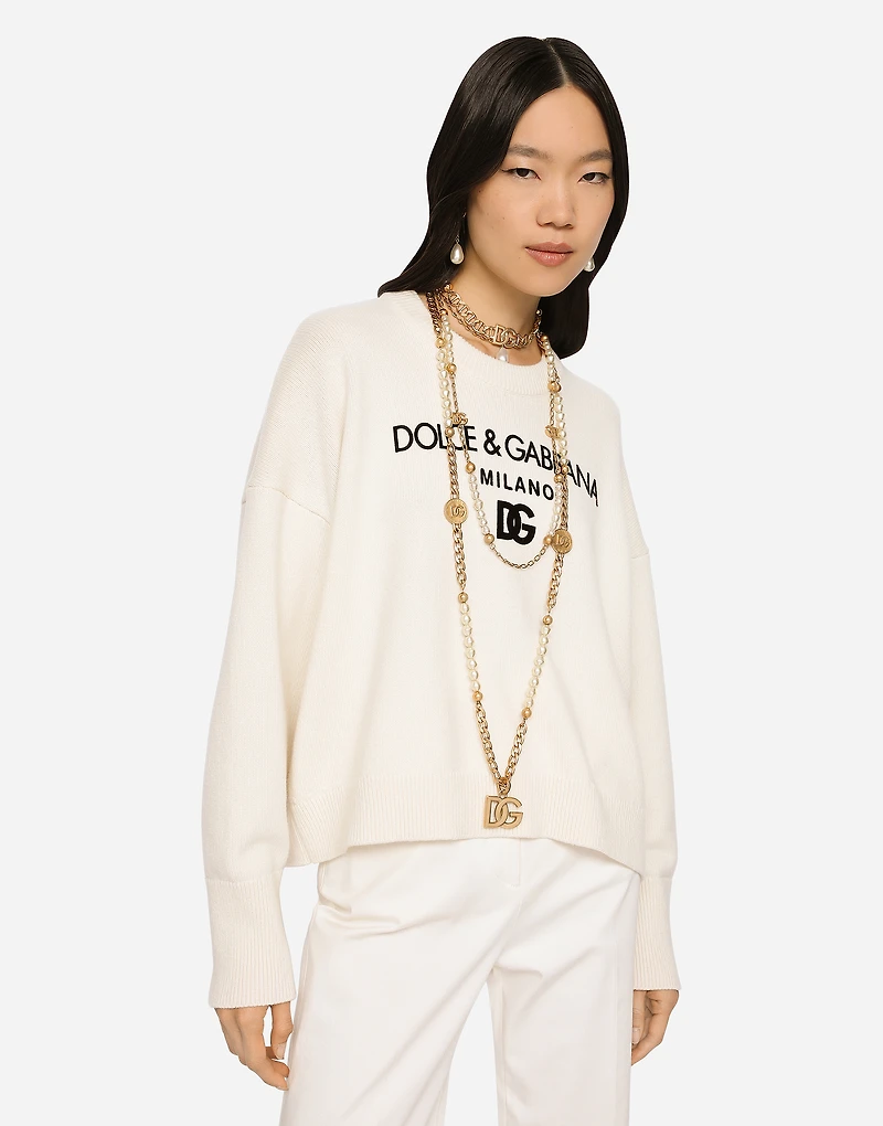 Cashmere sweater with flocked DG logo