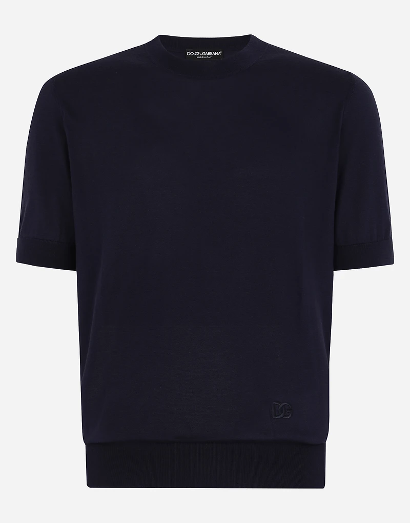 Silk round-neck sweater with DG embroidery
