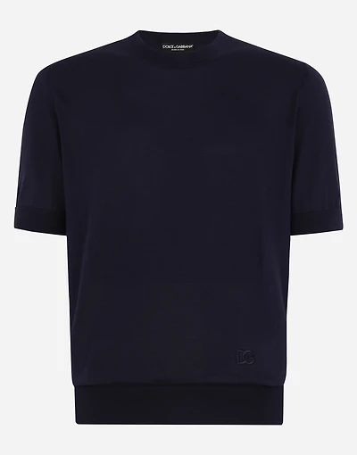 Silk round-neck sweater with DG embroidery