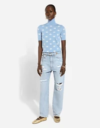 Cotton denim boyfriend jeans with rips