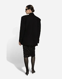 Lace calf-length skirt with all-over sequins