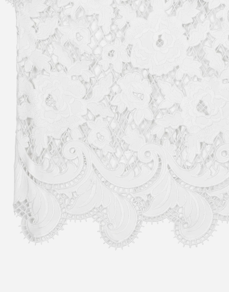 Floaty short cotton dress with floral openwork embroidery