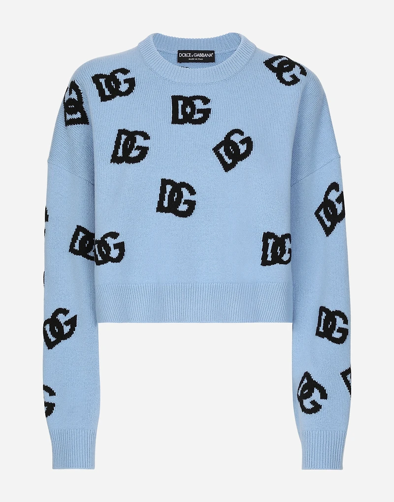 Wool round-neck sweater with DG logo inlay