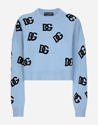 Wool round-neck sweater with DG logo inlay