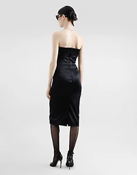 Satin calf-length corset sheath dress