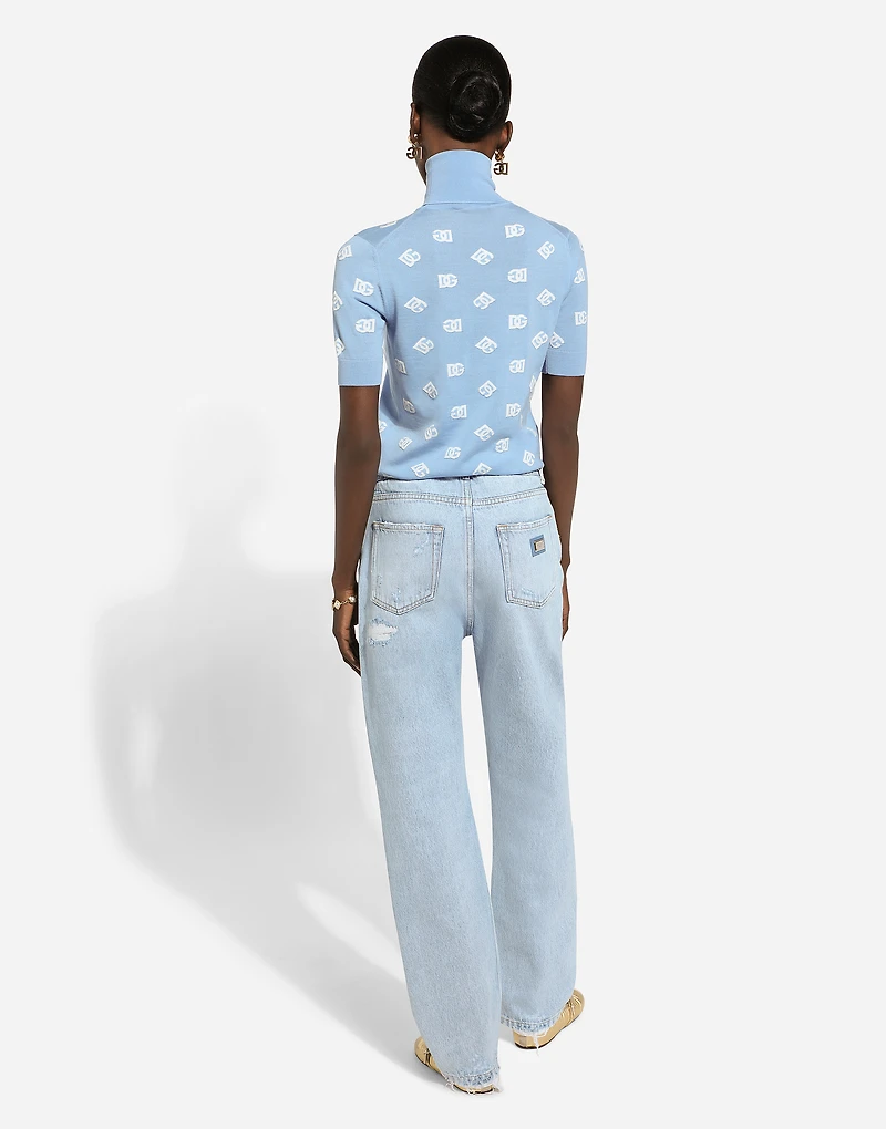 Cotton denim boyfriend jeans with rips