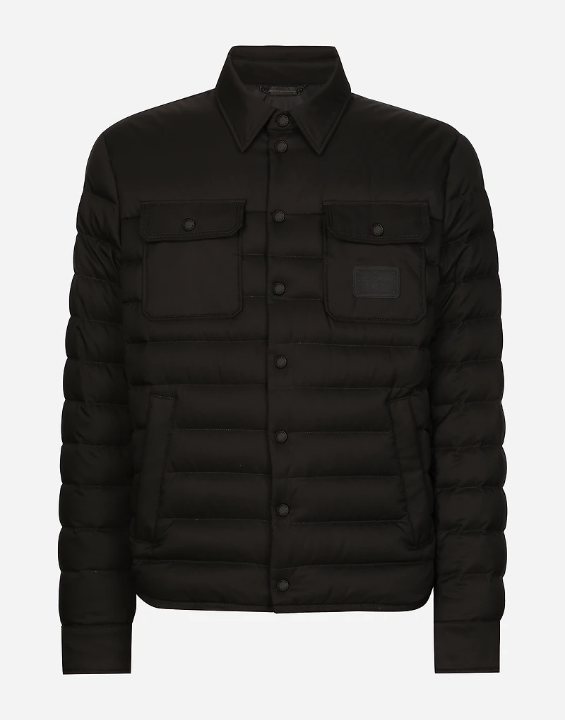 Padded satin jacket with shirt collar